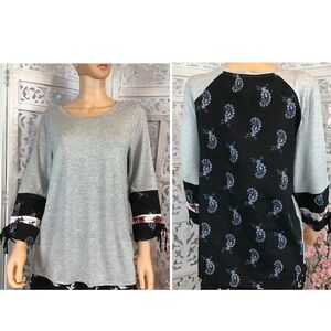 Dressbarn Gray & Black Contrast Tie Sleeve Top